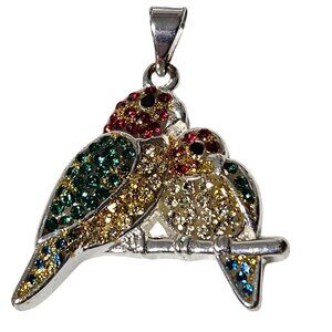 Colorful Parrot Pendant Charm Multicolor Crystals Silver Tone DIY Necklace
